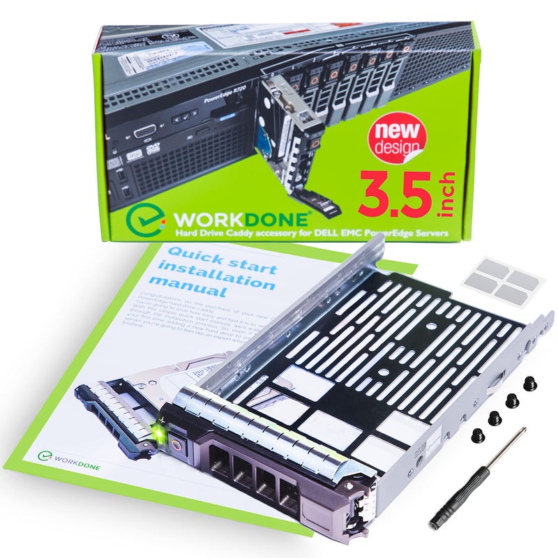 WORKDONE 3.5 inch Hard Drive Caddy Tray - Compatible for Dell PowerEdge Selected 13th-11th Gen. Servers - SAS SATA HDD Adapter Sled - Easy Setup with Detailed Manual - Sled Front Sticker Labels - Image 1